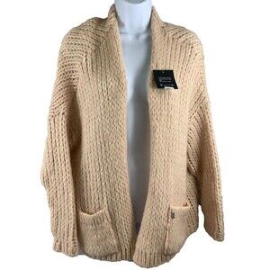 Cardigan Women's OS Pink Luxury Cashmere Wool Open Front Knit Pockets by Pola